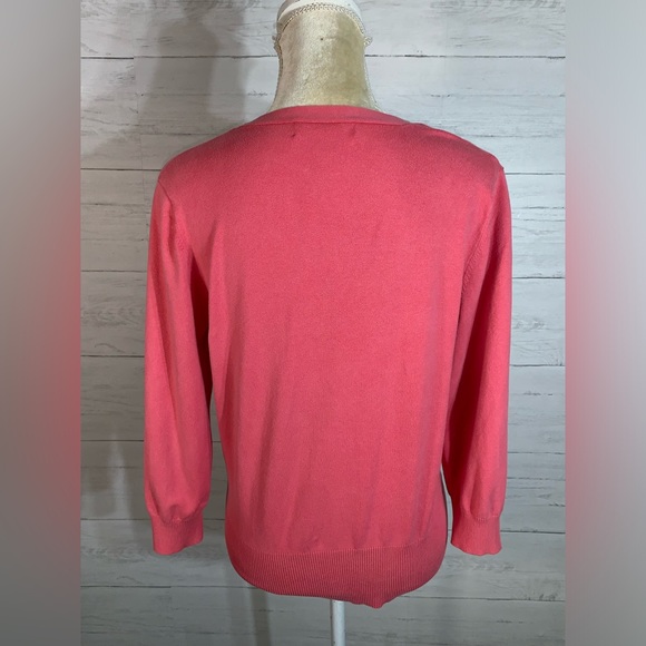 Mainbocher Silk Blend ruched Cardigan Sweater  Button front Pink coral size M - Picture 4 of 8